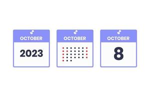 8 de octubre icono de diseño de calendario. calendario 2023, cita, concepto de fecha importante vector