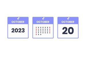 October 20 calendar design icon. 2023 calendar schedule, appointment, important date concept vector