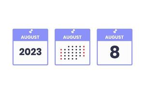 August 8 calendar design icon. 2023 calendar schedule, appointment, important date concept vector