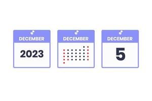December 5 calendar design icon. 2023 calendar schedule, appointment, important date concept vector