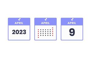 April 9 calendar design icon. 2023 calendar schedule, appointment, important date concept vector