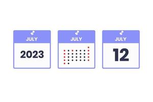 12 de julio icono de diseño de calendario. calendario 2023, cita, concepto de fecha importante vector