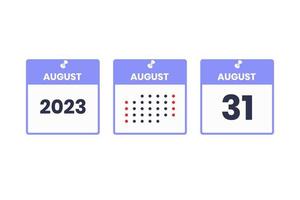 August 31 calendar design icon. 2023 calendar schedule, appointment, important date concept vector