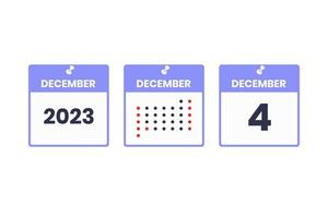 December 4 calendar design icon. 2023 calendar schedule, appointment, important date concept vector