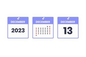 13 de diciembre icono de diseño de calendario. calendario 2023, cita, concepto de fecha importante vector