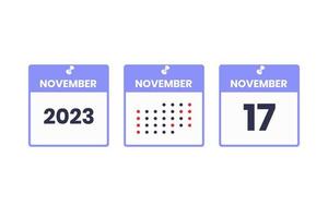 November 17 calendar design icon. 2023 calendar schedule, appointment, important date concept vector