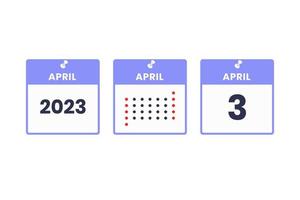 April 3 calendar design icon. 2023 calendar schedule, appointment, important date concept vector