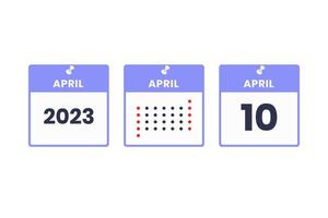 April 10 calendar design icon. 2023 calendar schedule, appointment, important date concept vector