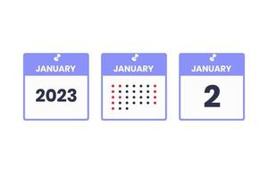 January 2 calendar design icon. 2023 calendar schedule, appointment, important date concept vector