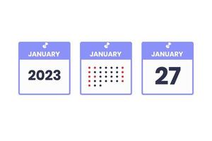 27 de enero icono de diseño de calendario. calendario 2023, cita, concepto de fecha importante vector