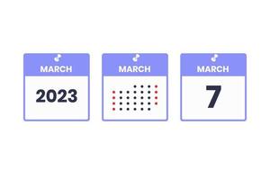 March 7 calendar design icon. 2023 calendar schedule, appointment, important date concept vector