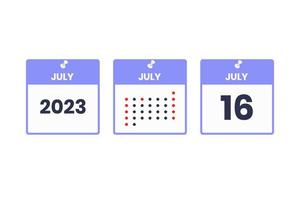 July 16 calendar design icon. 2023 calendar schedule, appointment, important date concept vector