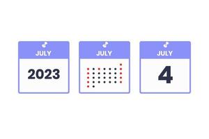 July 4 calendar design icon. 2023 calendar schedule, appointment, important date concept vector