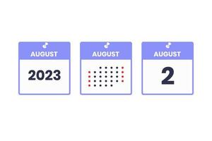 August 2 calendar design icon. 2023 calendar schedule, appointment, important date concept vector