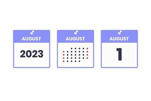 icono de diseño de calendario del 1 de agosto. calendario 2023, cita, concepto de fecha importante vector