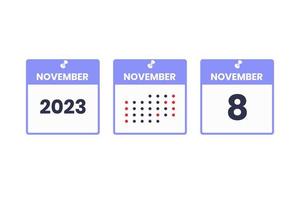 November 8 calendar design icon. 2023 calendar schedule, appointment, important date concept vector