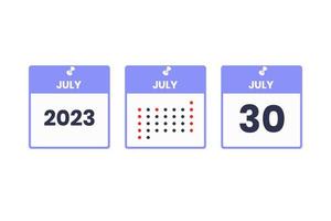 July 30 calendar design icon. 2023 calendar schedule, appointment, important date concept vector