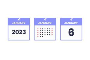 January 6 calendar design icon. 2023 calendar schedule, appointment, important date concept vector