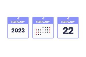 February 22 calendar design icon. 2023 calendar schedule, appointment, important date concept vector