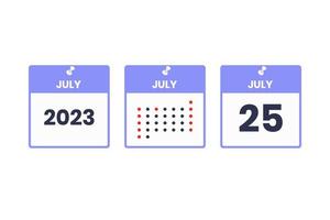 July 25 calendar design icon. 2023 calendar schedule, appointment, important date concept vector