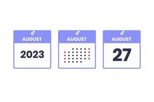 August 27 calendar design icon. 2023 calendar schedule, appointment, important date concept vector