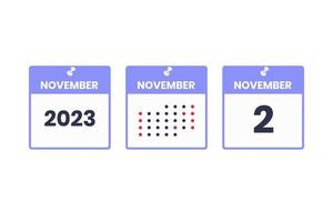November 2 calendar design icon. 2023 calendar schedule, appointment, important date concept vector