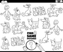 find two same comic dog characters task coloring page vector