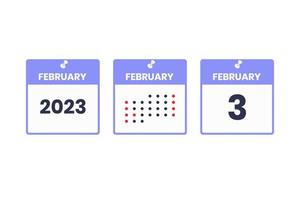 February 3 calendar design icon. 2023 calendar schedule, appointment, important date concept vector