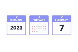 7 de febrero icono de diseño de calendario. calendario 2023, cita, concepto de fecha importante vector