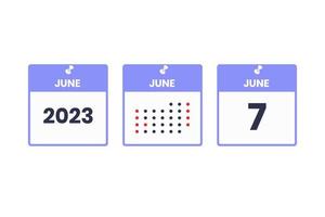 June 7 calendar design icon. 2023 calendar schedule, appointment, important date concept vector