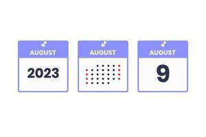 August 9 calendar design icon. 2023 calendar schedule, appointment, important date concept vector