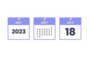 July 18 calendar design icon. 2023 calendar schedule, appointment, important date concept vector