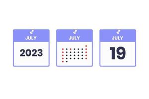 July 19 calendar design icon. 2023 calendar schedule, appointment, important date concept vector