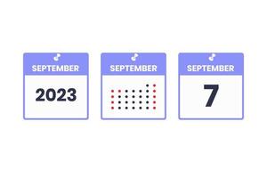 September 7 calendar design icon. 2023 calendar schedule, appointment, important date concept vector