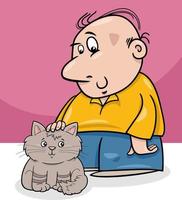 man with his cat or kitten cartoon illustration vector