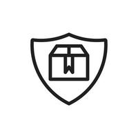 shipping box with shield symbol. Secure delivery icon vector. Product delivery guarantee protection. vector