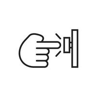 Ring the door bell icon. Hand pushing the button sign. Pressing the doorbell symbol. hand click icon vector