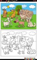 cartoon dogs animal characters in the park coloring page vector