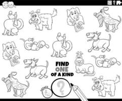 one of a kind activity with cartoon dogs coloring page vector