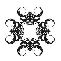 Remolino de ornamento de pergamino barroco vintage de damasco vectorial. remolino del escudo heráldico del monograma victoriano. retro floral patrón de hojas frontera follaje antiguo acanto caligrafía grabado tatuaje. patrones sin fisuras vector