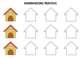 trazando líneas para niños. casetas de perro dibujadas a mano. Practica de la escritura. vector