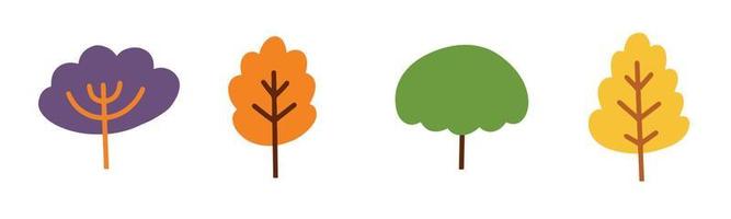 conjunto de icono de ilustración de árbol lindo en elemento de diseño plano vector