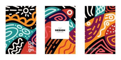 Set of abstract trendy poster template design in ethnic style. Collection of retro modern illustration outline stroke pattern background vector