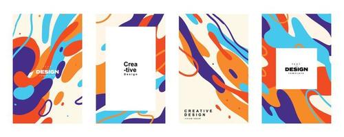 Set of abstract fluid poster template in colorful shape design. Collection of modern retro design style for poster, flyer, background, wallpaper and copy space vector