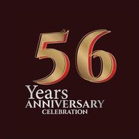 Logotipo de aniversario de 56 años de color dorado y rojo aislado en un fondo elegante, diseño vectorial para tarjetas de felicitación y tarjetas de invitación vector