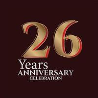 26th Years Anniversary Logo Gold and red Colour isolated on elegant background, vector design for greeting card and invitation card