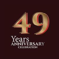 Logotipo de aniversario de 49 años de color dorado y rojo aislado en un fondo elegante, diseño vectorial para tarjetas de felicitación y tarjetas de invitación vector
