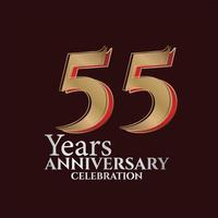 Logotipo del 55 aniversario de color dorado y rojo aislado en un fondo elegante, diseño vectorial para tarjetas de felicitación y tarjetas de invitación vector