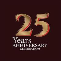 25th Years Anniversary Logo Gold and red Colour isolated on elegant background, vector design for greeting card and invitation card