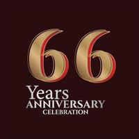 Logotipo de aniversario de 66 años de color dorado y rojo aislado en un fondo elegante, diseño vectorial para tarjetas de felicitación y tarjetas de invitación vector